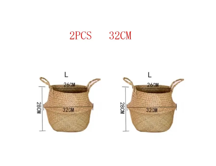 Boho Home Decor Seaweed Wicker Basket – Eco-Friendly Rattan Hanging Flowerpot & Storage Basket