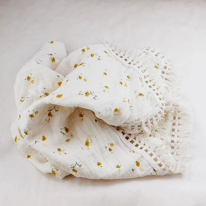 🌿 Cotton Muslin Swaddle Blanket – Soft, Breathable & Boho-Inspired for Newborns