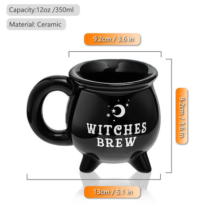 Witch Brew Coffee Mug – 11.8oz Black Ceramic Cauldron Cup for Coffee, Tea & Halloween Decor