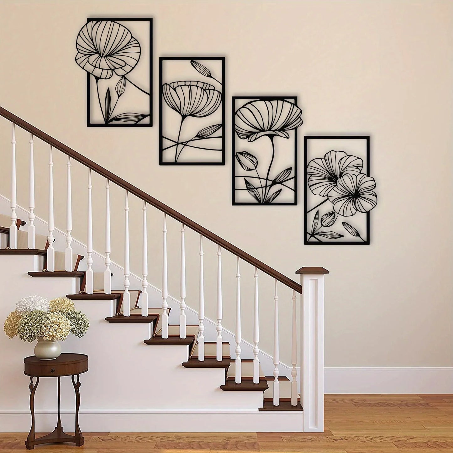 Metal Lotus Line Art Wall Decor – 4-Piece Set