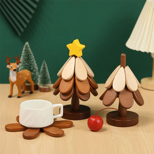 Tree Wooden Trivet Mats – Foldable Heat-Resistant Coasters
