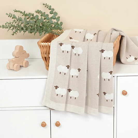 🐑 Cozy Cotton Baby Blanket – Soft & Breathable Knit for Newborns & Toddlers