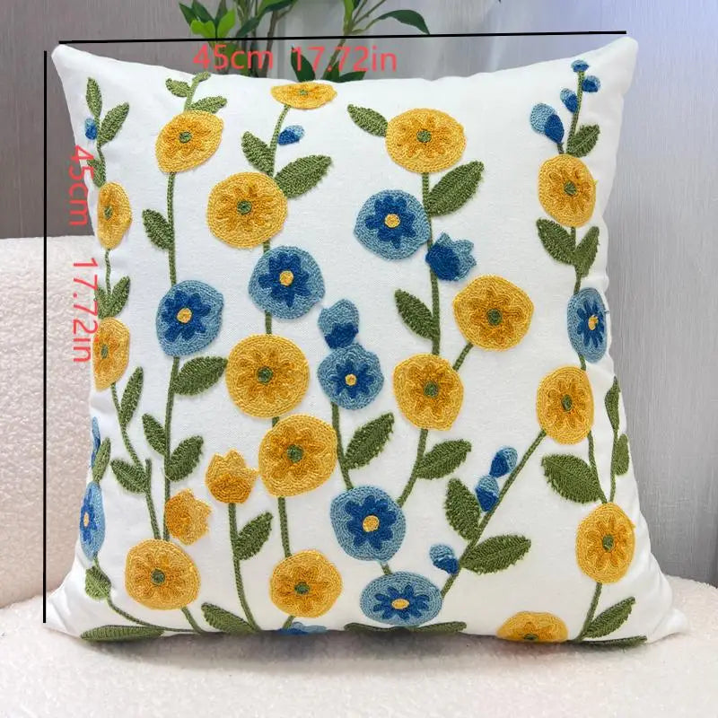 Embroidered Floral Decorative Pillowcase – Flower Boho Home Decor