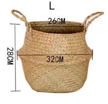 Boho Home Decor Seaweed Wicker Basket – Eco-Friendly Rattan Hanging Flowerpot & Storage Basket