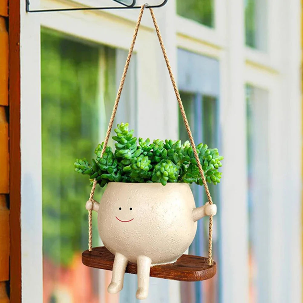 Swing Flower Container Cartoon Flowerpot Creative Wall Hanging Head Planter Pot Smiling Home Decor Garden Patio Accessories