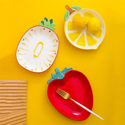 Hand-Painted Fruit Ceramic Bowl – Cute Pineapple, Strawberry, or Lemon Design