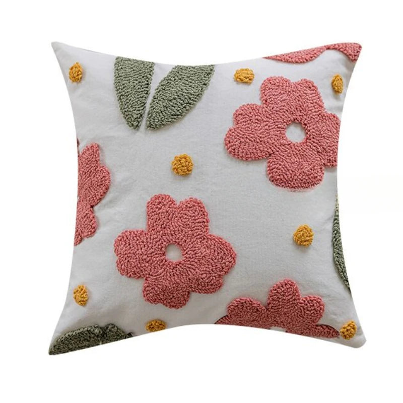 Embroidered Flower Throw Pillow Covers – Boho Cotton Cushion Covers for Bed, Sofa & Home Decor Housewarming Gift for Boho Lover 