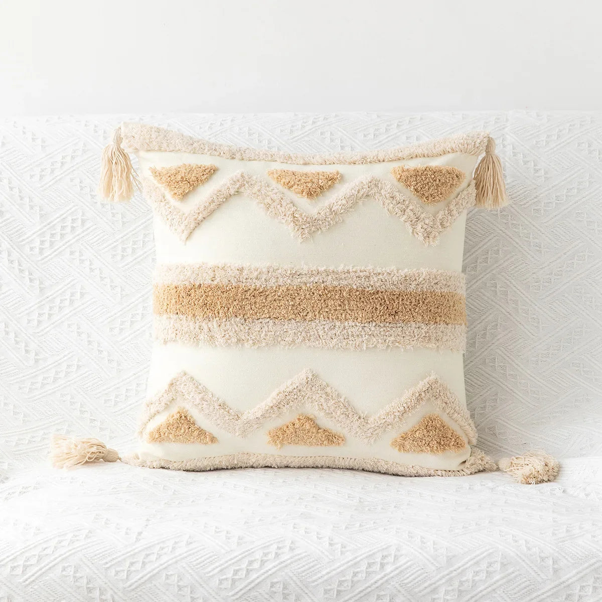 Boho Geometric Tufted Cushion Cover – Textured Decorative Throw Pillow