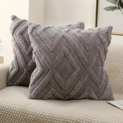 🧸 Boho Faux Wool Geometric Pillow Covers – Soft Plush Fleece Cushion Cases for Cozy Home Decor | Multiple Sizes