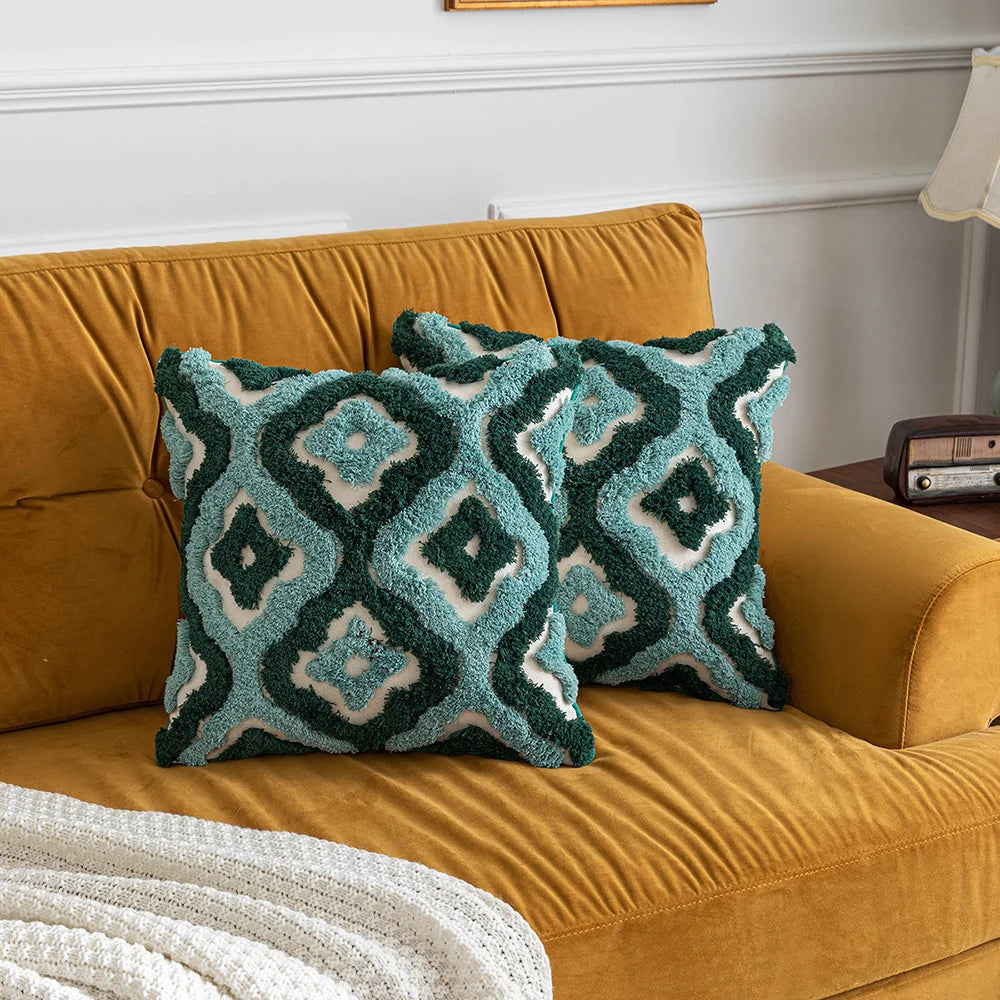 Boho Tufted Geometric Pillow Cover – Cotton Canvas Cushion Cover for Sofa, Bed & Home Decor