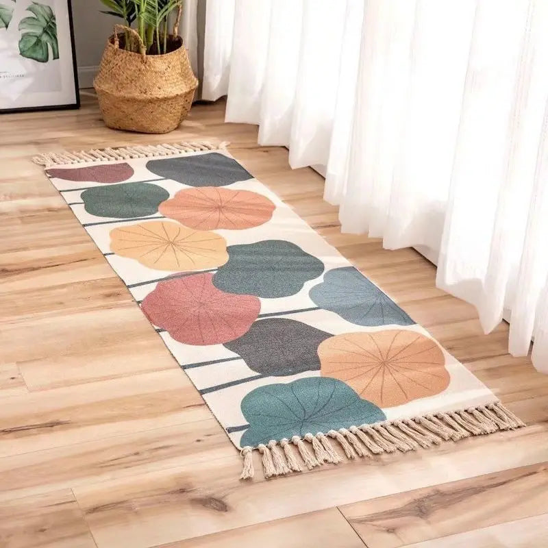 Boho Cotton Woven Geometric Rug – Anti-Slip Floor Mat for Living Room, Bedroom & Entryway