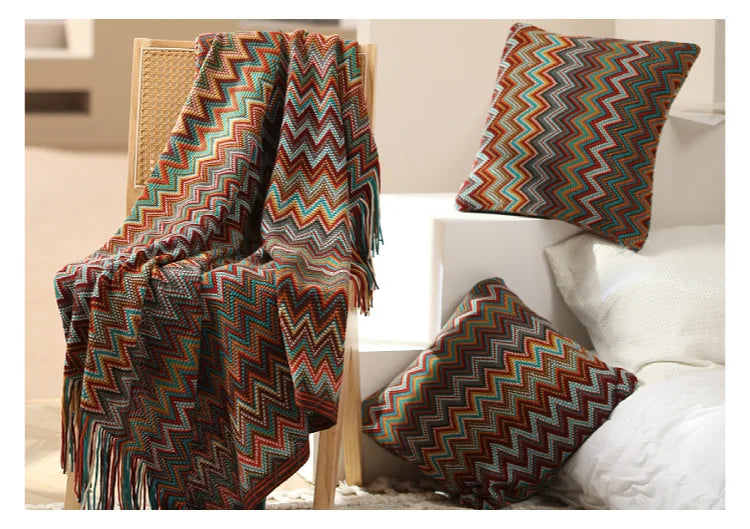 Boho Bed Home Couch Blanket Geometric Aztec Baja Blankets Sofa Cover Decor Throw Wall Hanging Tapestry Zig Zag Lines Tassles Warm