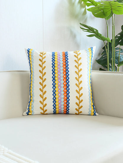 Boho Geometric Embroidered Cushion Cover – Decorative Throw Pillow Case for Couch & Bohemian Home Decor