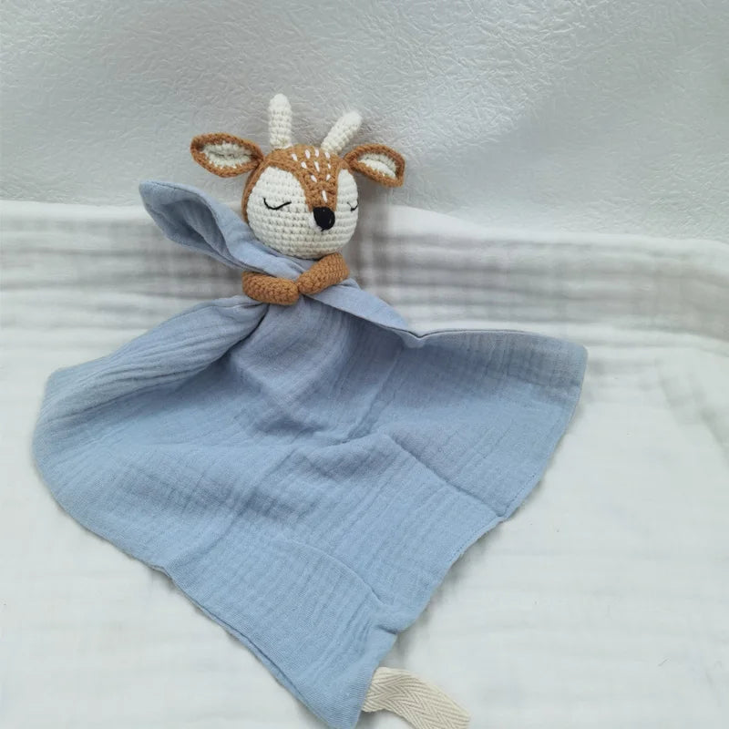 Boho Baby Soother & Comforting Burb Cloth – Soft Sleeping Animal Stuffed Teether for Infants