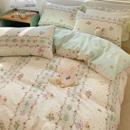 Pink Floral Boho Bedding Set – Soft Microfiber Duvet Cover, Flat Sheet & Pillowcases