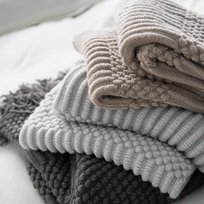 Soft Knit Boho Throw Blanket – Lightweight Acrylic Travel & Home Decor Accent with Fringe