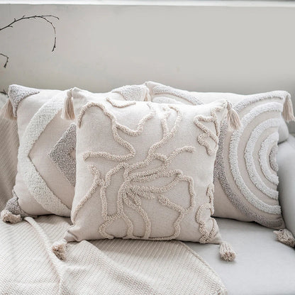 Boho Tufted Cushion Cover – Handcrafted Geometric Pillowcase with Tassels