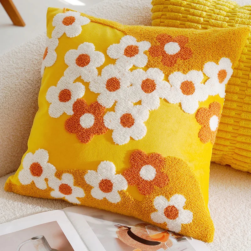Embroidered Flower Throw Pillow Covers – Boho Cotton Cushion Covers for Bed, Sofa & Home Decor Housewarming Gift for Boho Lover 