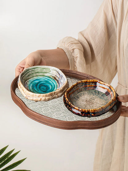 Ice-Cracked Ceramic Sushi Plate – 4.7” Round Snack Dish for Dipping, Dessert & Fruit