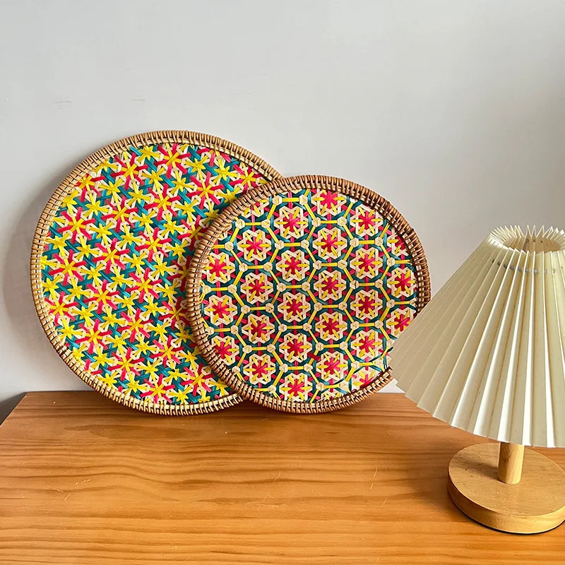 Hand-Woven Bamboo Boho Placemats – Round Rattan Table Mats for Rustic Kitchen