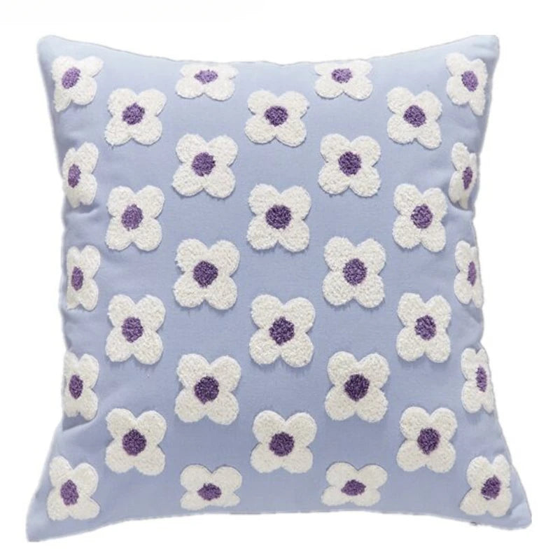Embroidered Flower Throw Pillow Covers – Boho Cotton Cushion Covers for Bed, Sofa & Home Decor Housewarming Gift for Boho Lover 