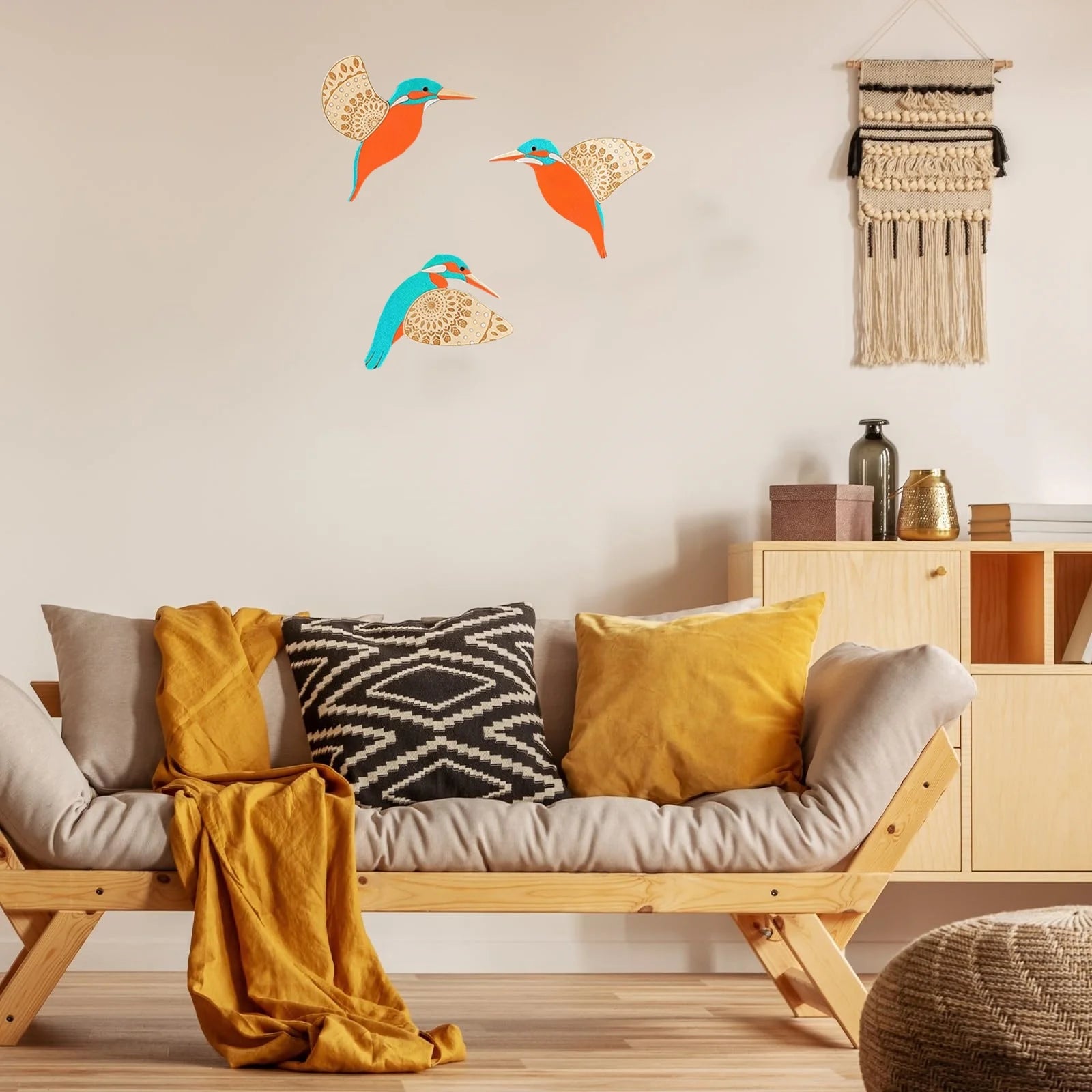 3-Piece Wooden Bird Wall Decor Set – Patterned Boho Home Decor for Indoors & Outdoors Bird Lover Gift for Birder