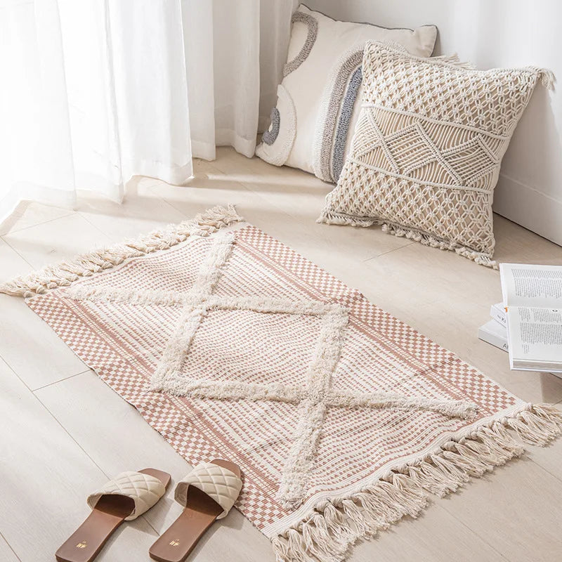 🌿 Boho Striped Moroccan Rug – Soft & Stylish Floor Accent for Any Room