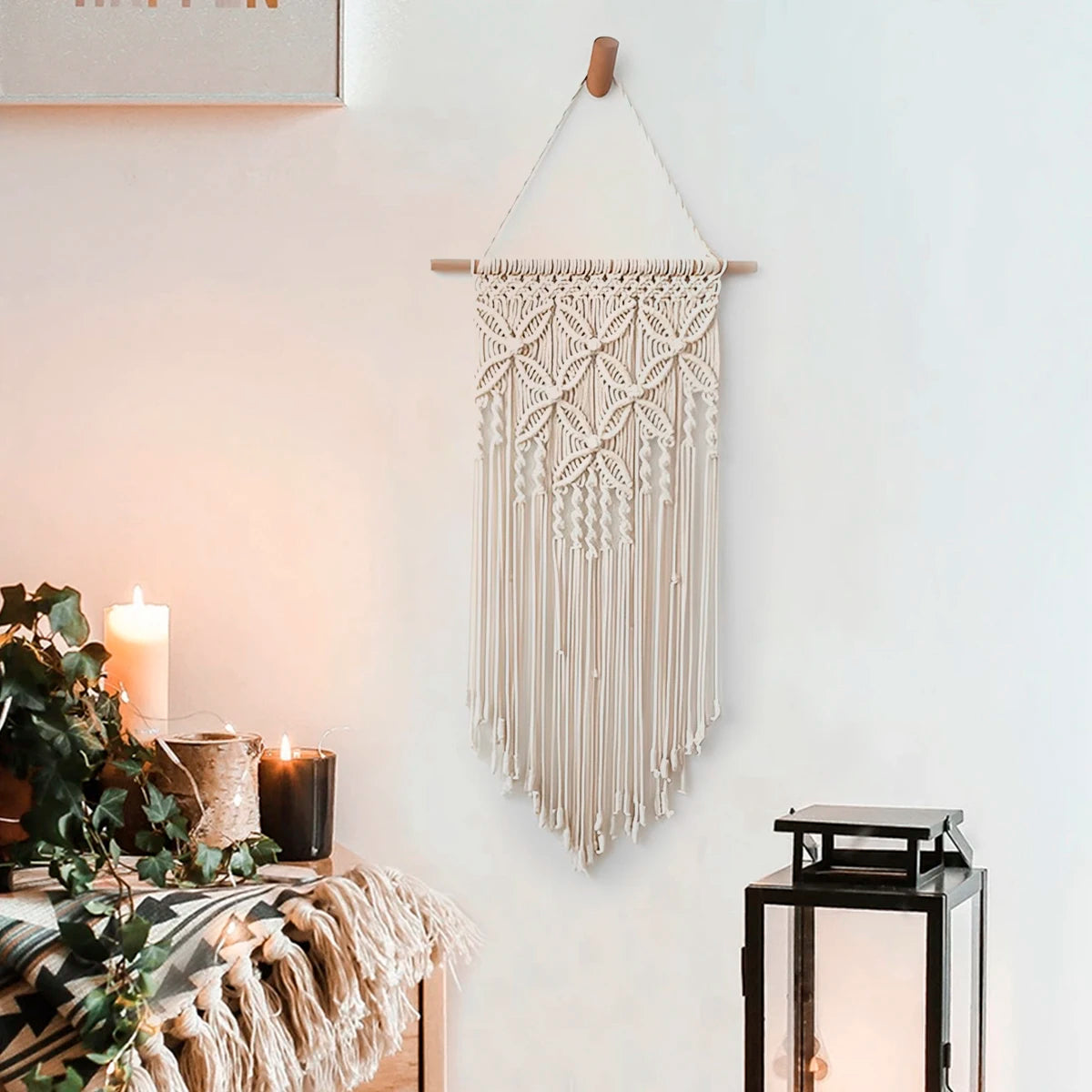 Macrame Wall Hanging Tapestry Handmade Boho Woven Art Wall Decor Tassel Crochet Decoration for Home Living Room Bedroom Wings Wood