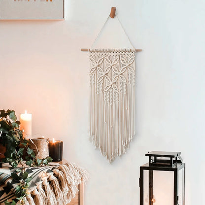 Macrame Wall Hanging Tapestry Handmade Boho Woven Art Wall Decor Tassel Crochet Decoration for Home Living Room Bedroom Wings Wood