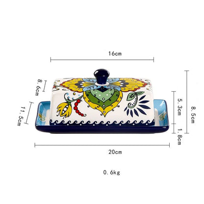 bohemian style floral butter dish with dimensions