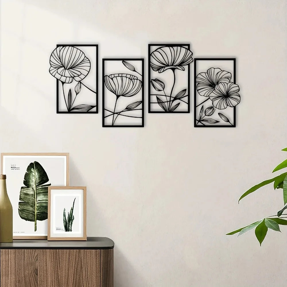 Metal Lotus Line Art Wall Decor – 4-Piece Set
