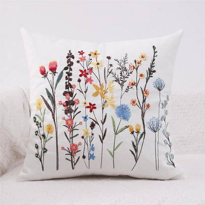Boho Home Decor Embroidered Linen Cotton Pillowcase – Decorative Square Throw Pillow Cover for Sofa & Farmhouse Style