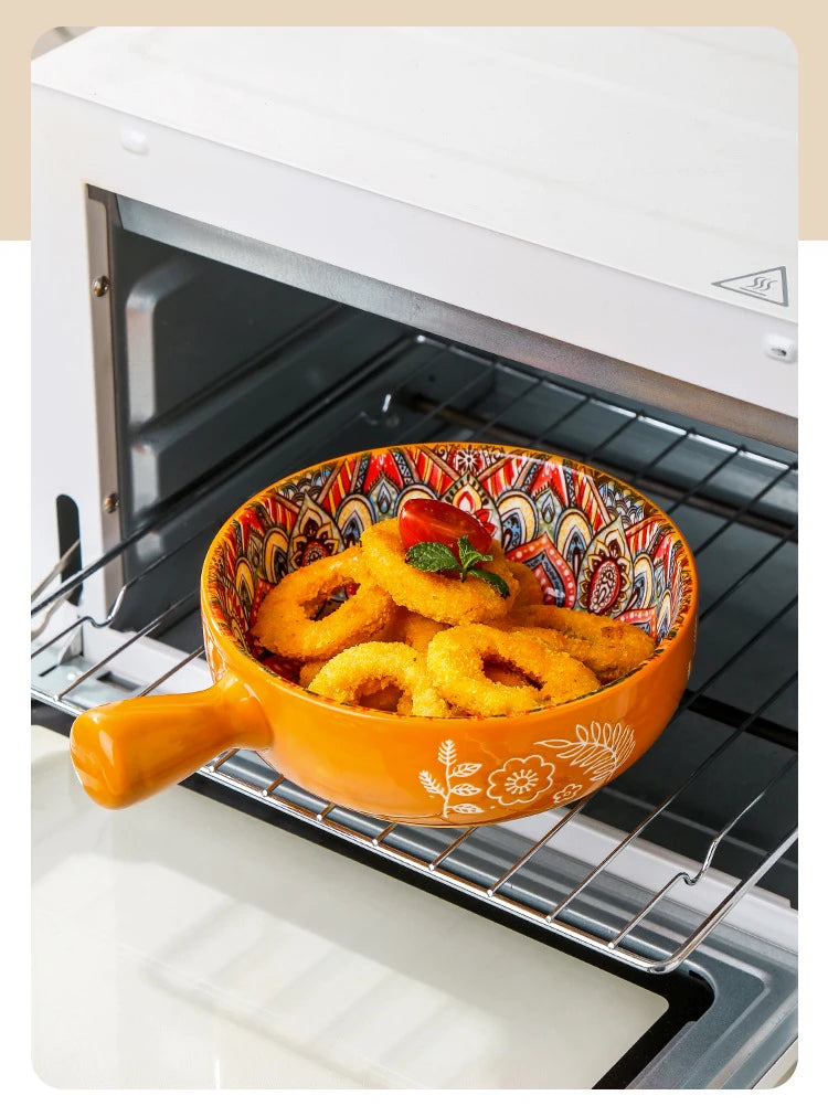 Bohemian Ceramic Single Handle Bowl – Artistic Bowl for Soups, Noodles & More