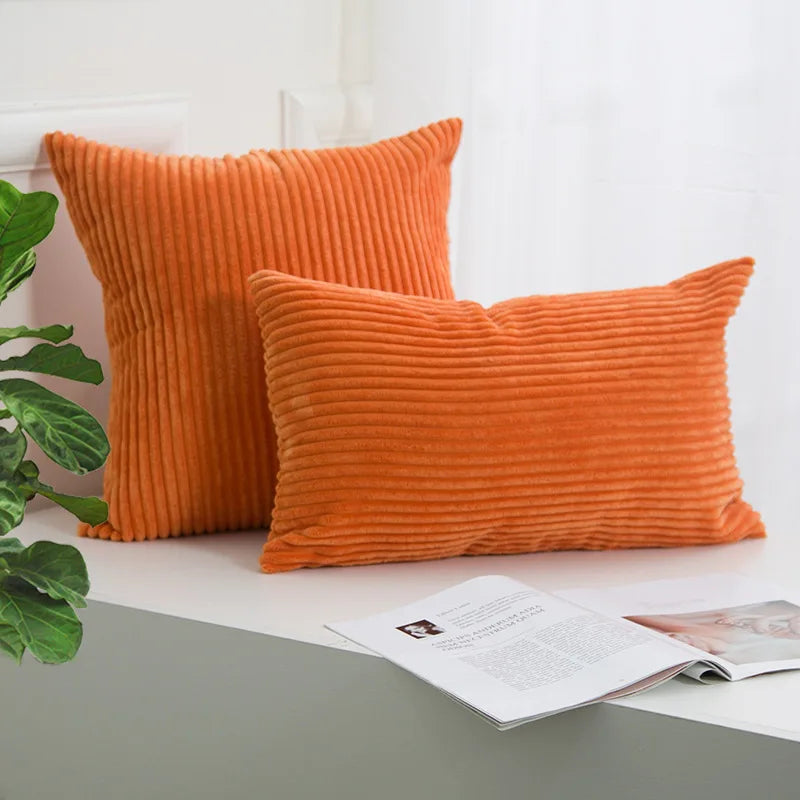 Corduroy Striped Cushion Cover – Soft Boho Throw Pillow Case