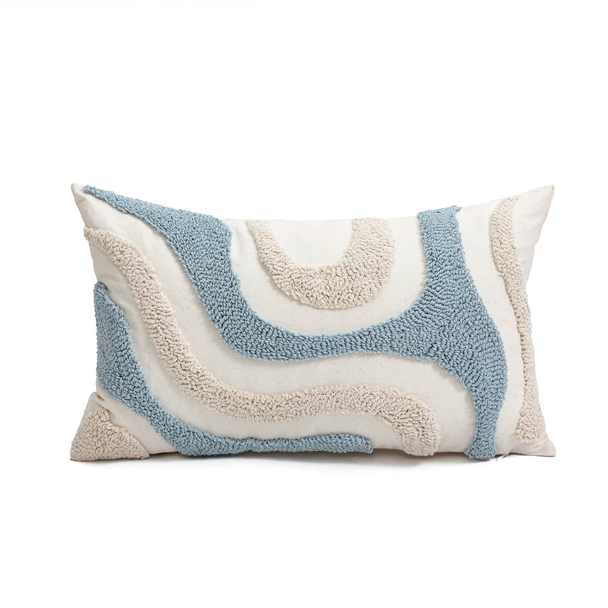 Blue & White Abstract Geometric Embroidery Pillow Cover – Boho Home Decor Accent