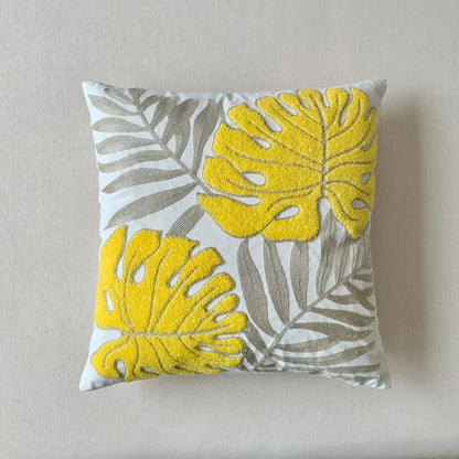 🌿 Green Leaf & Sunflower Embroidered Pillow Cover – 18 x 18 inches Boho Modern Cushion Cover for Sofa, Chair, or Car