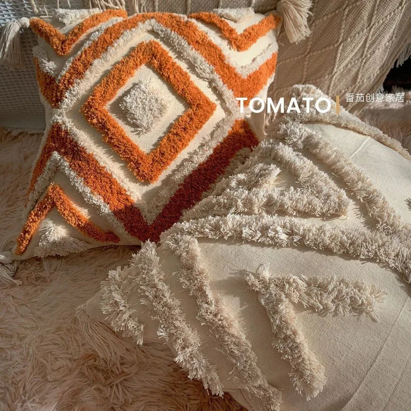 Bohemian Pillow Cushion Cover Geometry Embroidered Tassel Embroidery Pillowcase Throw Decorative Living Room Sofa Home Bed Decor Boho 1Pc