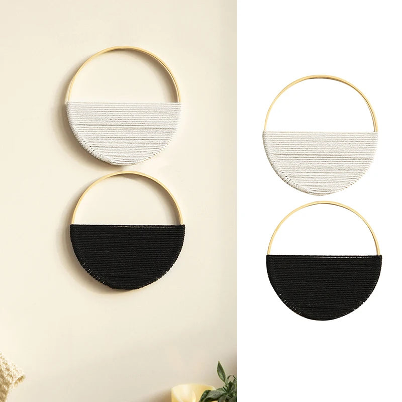 2Pcs Hand Woven Bohemian Wall Hanging Circular Wooden Cotton Rope Wall Decor Art Chic Bedroom Living Room Tapestries