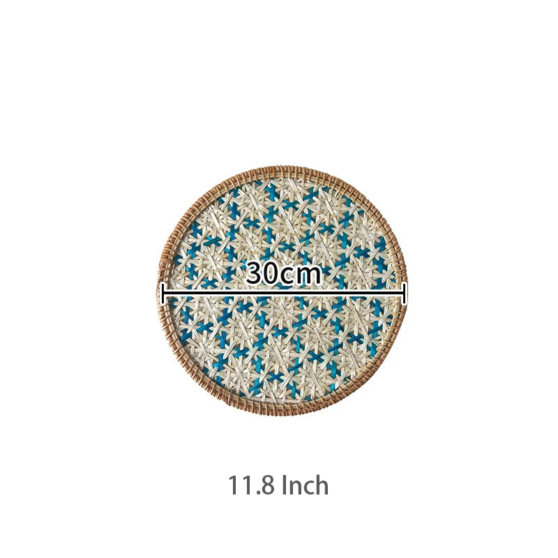 Hand-Woven Bamboo Boho Placemats – Round Rattan Table Mats for Rustic Kitchen