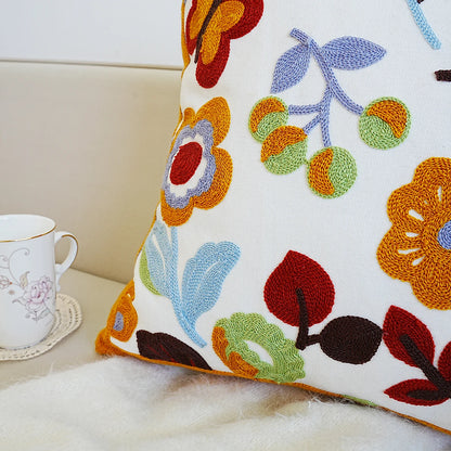 Flowers Plants Boho Home Decor Floral Embroidered Pillow Cover – Square Decorative Cushion Case for Sofa & Home