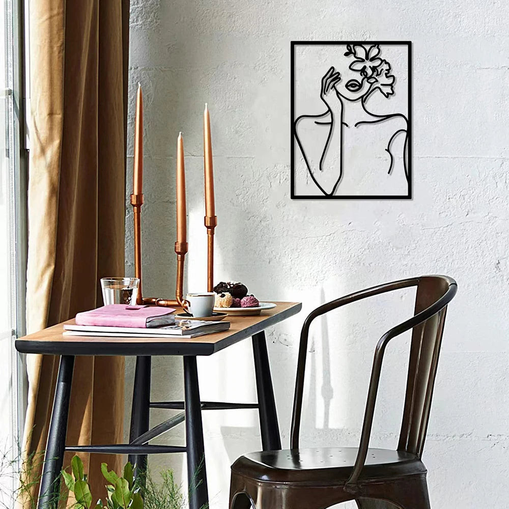 Woman Face Body Outline Kiss Silhouette Iron Wall Hanging Decor Abstract Line Ornament Beautiful Art for Living Room Bedroom Home Artwork Decor