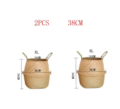 Boho Home Decor Seaweed Wicker Basket – Eco-Friendly Rattan Hanging Flowerpot & Storage Basket