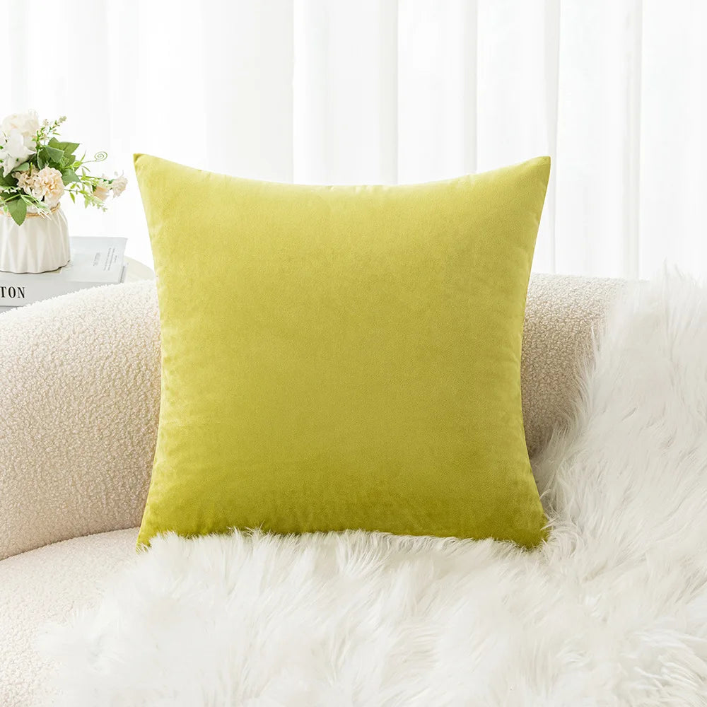 Velvet Pillowcase Sofa Cushion Cover – Solid Color Throw Pillow Case for Living Room