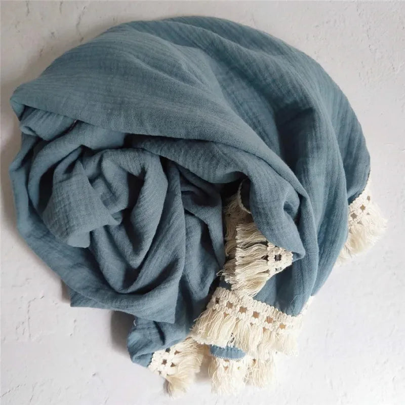 🌿 Cotton Muslin Swaddle Blanket – Soft, Breathable & Boho-Inspired for Newborns