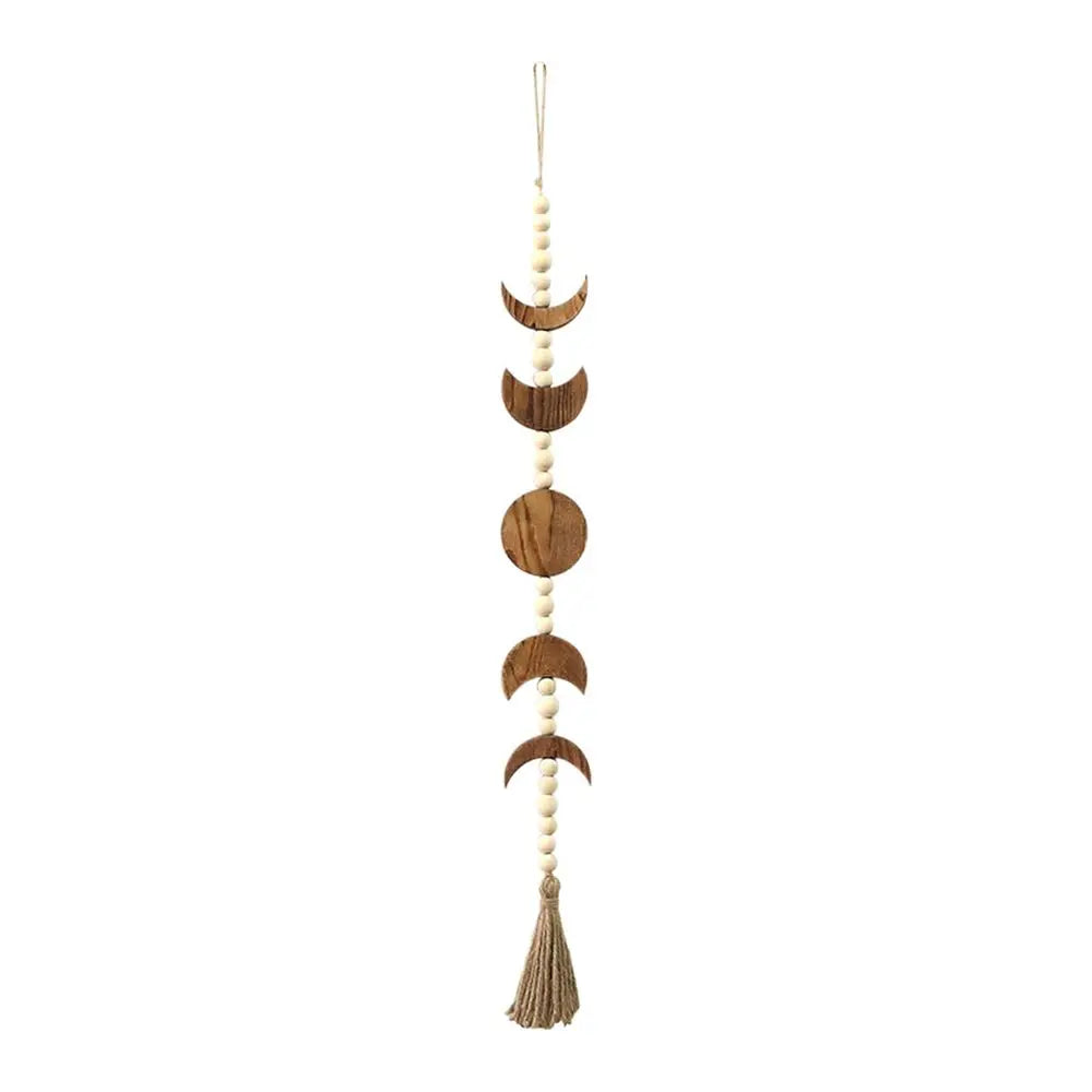 Wood Moon Phase Wall Hanging Boho Tassel Celestial Ornament Wood Bead Garland Living Room Wall Decor Home Decoration