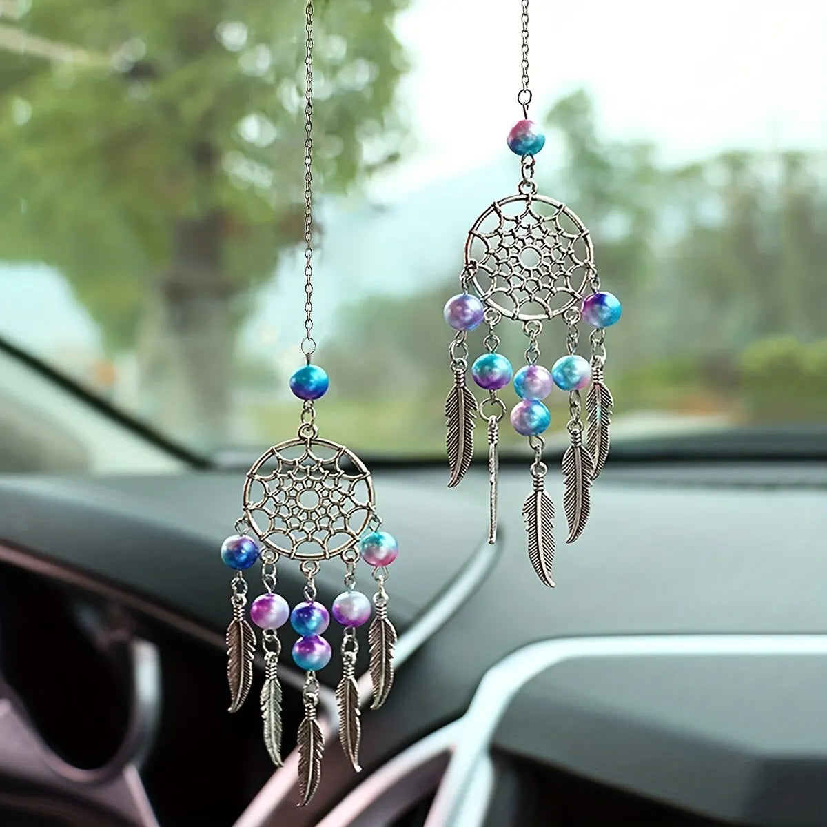 2pc Dreamcatcher Moon Wind Chime Set – Boho Metal Beaded Hanging Ornaments for Car, Window, or Home | Housewarming Gift