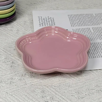 Plum Blossom Ceramic Plate – 5.5-Inch Colorful Flower-Shaped Dish
