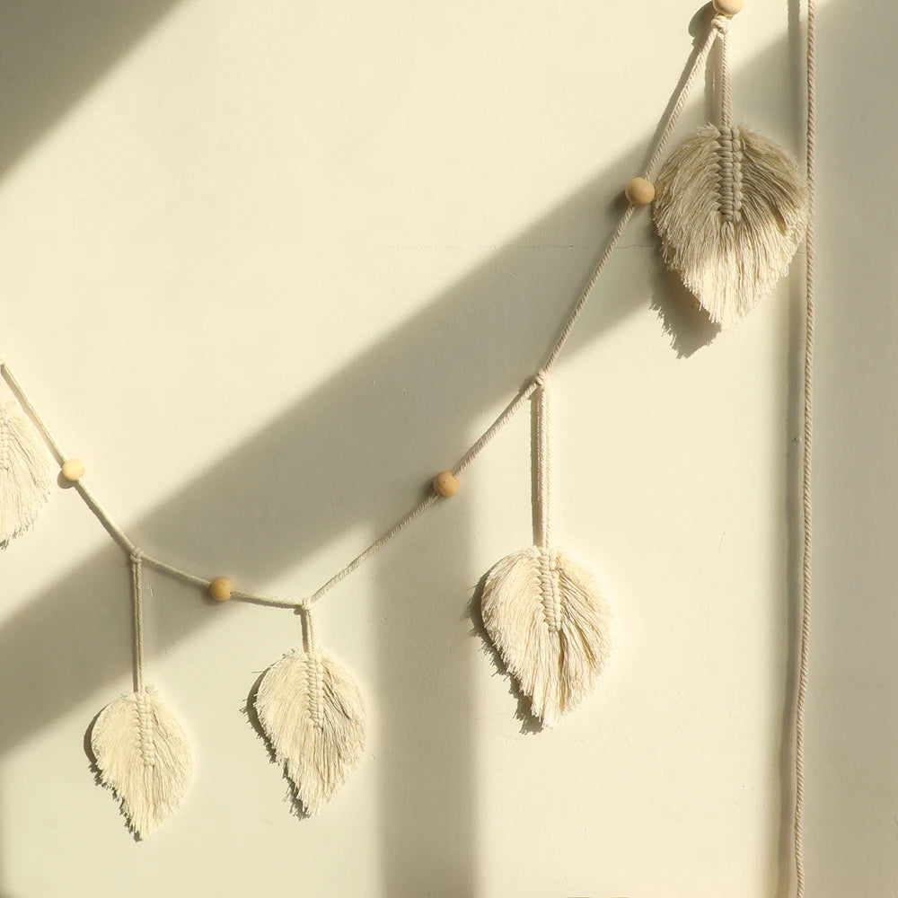 Large Macrame Wall Hanging Boho Leaf Tassels Decoration Wall Decor Art Tapestry Home Decorations for Bedroom Living Room