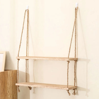 Wooden Floating Shelves for Wall Plants Flower Wood Rope Swing Hanging Storage Home Living Room Decor One Two and Three Tier Shelf