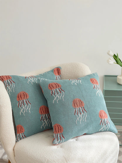 Elegant Jellyfish Embroidered Cotton Throw Pillow Cover – Ocean-Inspired Boho Home Decor Accent